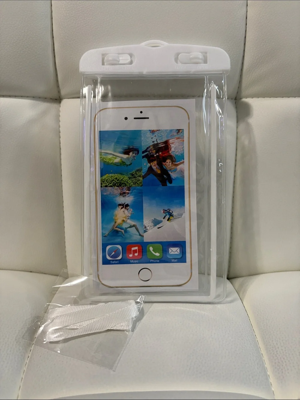 Waterproof Phone Pouch with Lanyard - White
